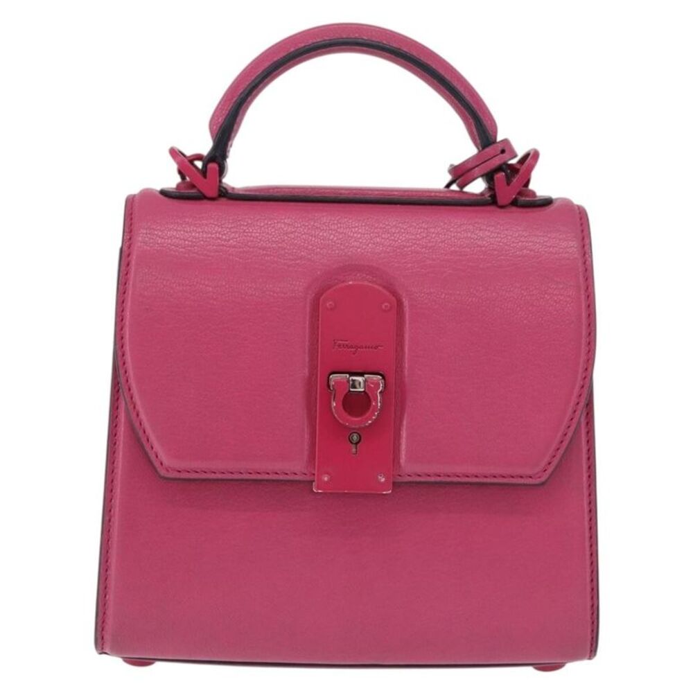 Salvatore Ferragamo Boxyz Top Handle Leather Pink Leather Handbag